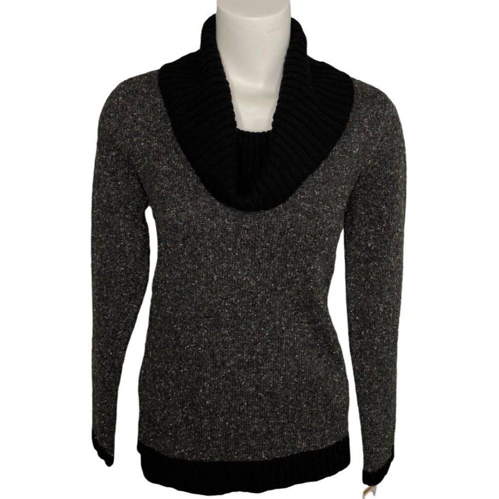 Style & Co Cowl-Neck Sweater Top Womens SMALL Black Gray Glitter Long-Sleeve NEW